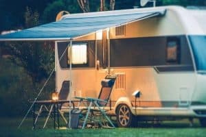caravan with awning attached